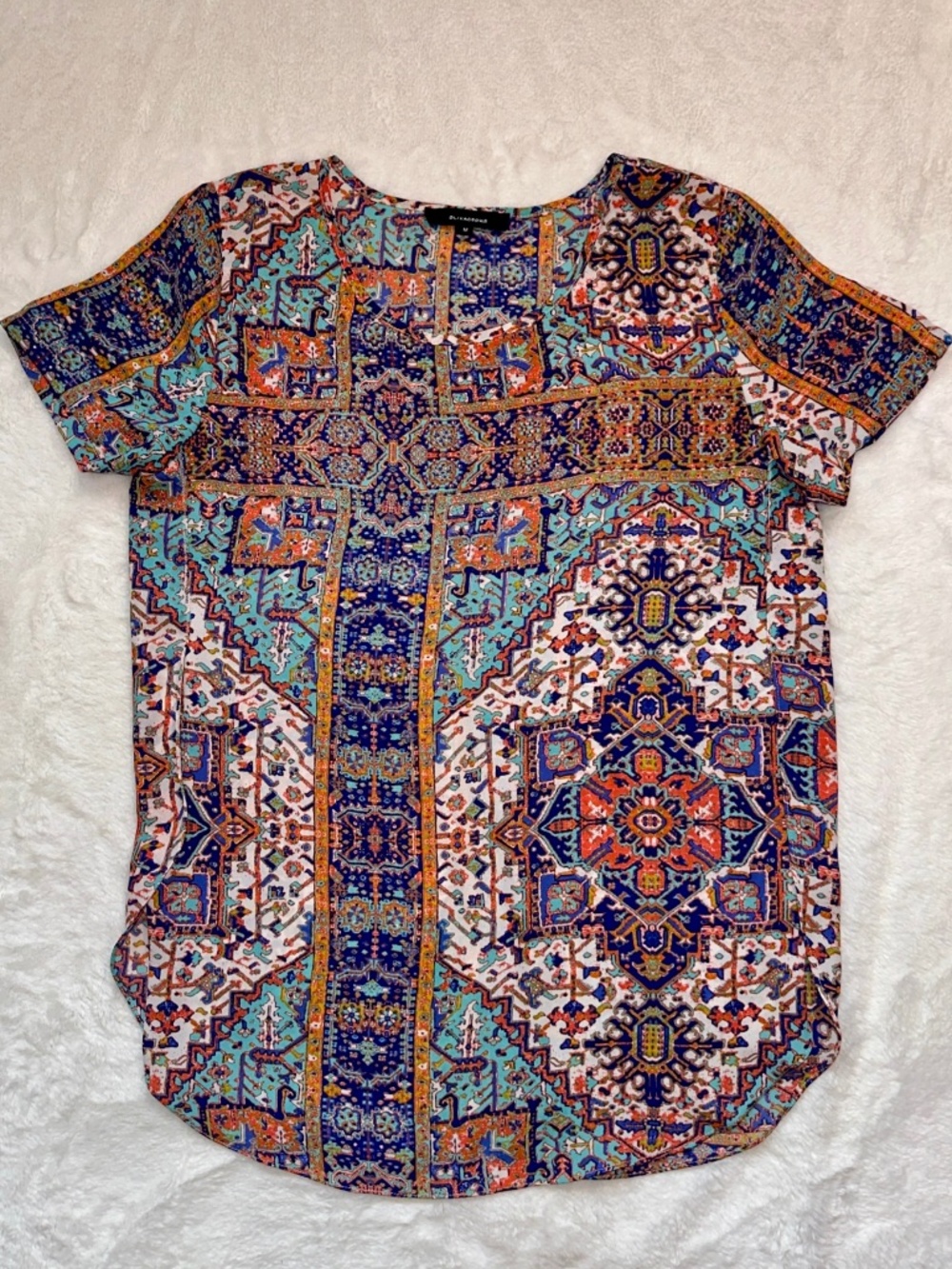 Olivaceous Bohemian Mini Shirt Dress Tunic - Size Medium - Colorful Tile Print